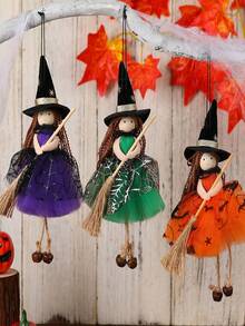 Halloween Witch Pendant Ornament, Soft Fabric Witch Doll With Pointed Hat And Broom, Halloween Party Supplies, Home Decor, Tree Hanging Decoration, Spooky Halloween Decoration - A - View 6