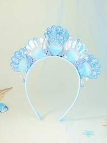 1 pieza Diadema de simulación de concha de sirena azul, accesorio para el cabello con tema marino lindo, adecuado para bodas temáticas, fiestas de cumpleaños y uso diario - Azul - Ver 2