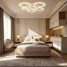 1PC, Five-Ring Modern LED Ceiling Light, Dimmable Recessed Kitchen Lighting, White Round Ceiling Light, Suitable For Living Room, Kitchen And Bedroom. - White - View 5