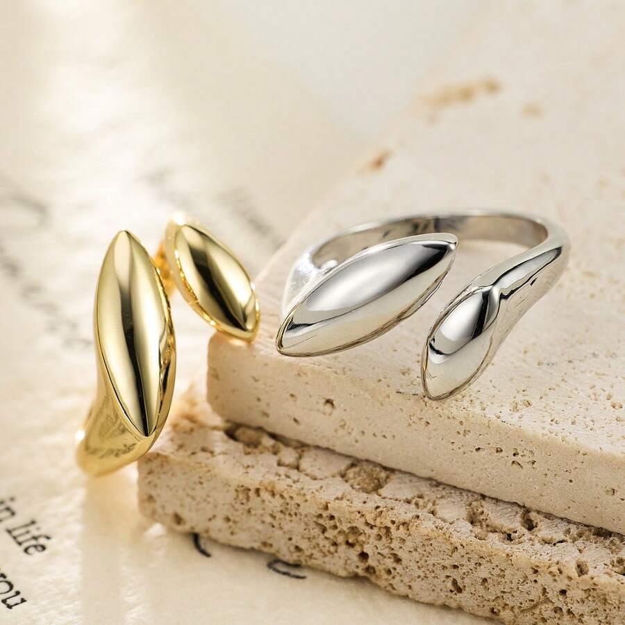 1pc Minimalist Double Eye-Shaped Glossy Open Ring, Suitable For Women's Daily Wear - Silver - View 1