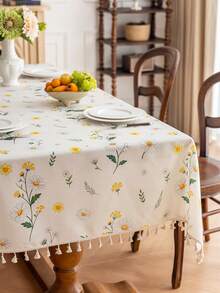 MineLain 1 buah Taplak Meja Persegi Panjang Motif Bunga Daisy Gaya Pastoral, Dekorasi Rumbai Beige, Taplak Meja Makan Rumah, Cocok Untuk Dapur Keluarga, Ruang Makan, Pesta Makan Malam, Piknik Berkemah, Kencan, Pernikahan, Dekorasi Pesta Tema Luar Ruangan, Penggunaan Dalam dan Luar Ruangan, Dekorasi Musim Semi dan Musim Panas - MultiWarna - View 6