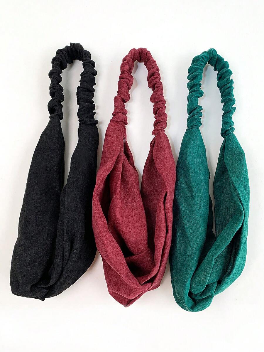 3pcs/Set Suede Velvet Headband For Women, Cross-Over Minimalist Solid Color Headband For Girls Summer Hair Accessories - Black, Green, Red - View 1