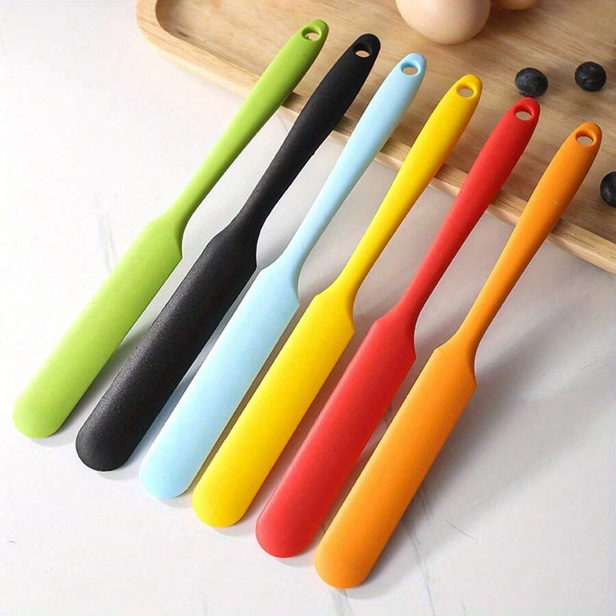 1pc Silicone Spatula Cream Scraper Macaron Colorful Cake Spatula Bread Jam Knife Stirring Tool Non-Stick Baking Tool Material Heat Resistant Multiple Color Options, Silicone Jar Scoop Spoon, Heat Resistant Cake Cream Peanut Butter Scoop Spoon, Batter Mixing Scraper, Non-Stick Bread Spatula, Rubber Kitchen Jar Utensil Stirrer Scraper, Long - Multicolor - View 1