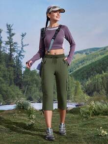 ISEEGZ  Women's Hiking Cargo Capris UPF 50+ Lightweight Quick Dry Cargo Capri Pants With 8 Pockets Workout Casual - 綠色 - 查看 6