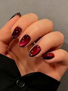 24pcs Red Gradient Cat Eye Press-On Nails, High Gloss Cat Eye Gradient, Includes 1 Sheet Jelly Glue And 1 Nail File - Red - View 1