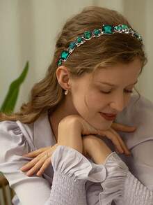 1pc Baroque Vintage Rhinestone French Luxury Sparkling Geometric Rhinestone Headband Hair Accessory Fairy Delicate Texture Evening Party Headband Goddess - Multicolor - View 12