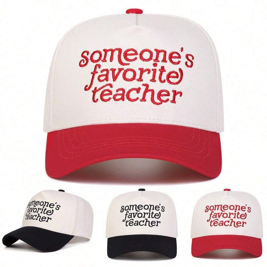 Women's 'Someone's Favorite Teacher' Trucker Hat, Embroidered Letter, 5-Panel Sun Protection Hat For All Seasons Travel, Beach, Holiday, Festival - Multicolor - View 1