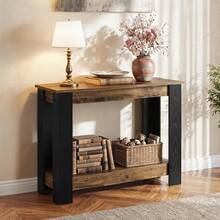 FINMIND 41" Industrial Console Table , 2-Tier Narrow Sofa Table Behind Couch With Black Frame, Modern Farmhouse Entryway Table For Hallway Living Room - Brown and Black - View 10