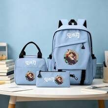Miniso Demon Slayer 3PCS Backpack Set, Tanjiro Kamado Printed Casual School Backpack Combo With Tote Bag & Pencil Pouch For Students - Blue - View 3