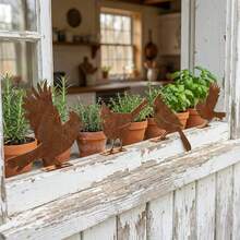 5pcs Vintage Distressed Metal Bird Decor, Outdoor Fence Cardinal Shaped Garden Yard Ornament - Rusty Bird Five-piece Set - View 7