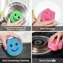 4pcs Multi-Color Smiling Face Sponges With Color-Coded Surface (Pink, Yellow, Green, Blue) And Hanging Hole, Versatile Household Cleaning Cloth For Daily Cleaning Needs (Random Color) - Cleaning Sponge - View 4