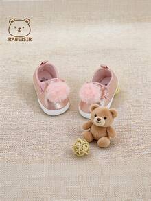 RABEISIR Cute Plush Ball Infant Flat Shoes, Infant Toddler Shoes, Rabbit Design, Suitable For Indoor & Party, All Season - Pink - View 4