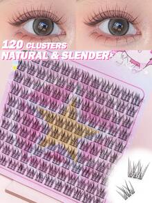 120 racimos de extensiones de pestañas naturales y delgadas, pestañas postizas individuales suaves y esponjosas, pestañas en racimos segmentadas ligeras para DIY, racimos de pestañas reutilizables para maquillaje diario, pestañas cómodas de aspecto natural para principiantes - C - Ver 7