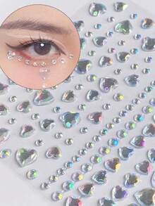 1pc Iridescent Heart Face Rhinestone Stickers, Mixed Sizes + Linear Design, Self-Adhesive Backing, Stage Makeup Eye And Tear Drop Shape Glitter Stickers - Multicolor - View 6