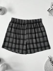 4件組男士格紋印花休閒直筒寬鬆彈性睡褲，舒適鬆緊腰帶多色套裝 - 彩色 - 查看 3
