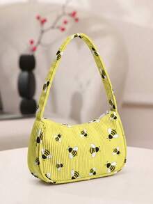 1pc Underarm Bag, Ultra-Lightweight & Convenient, Versatile & Practical Animal/Bow Pattern Printed Corduroy Underarm Bag, Soft Casual Daily Handbag, 2026 Teen Fashionable & Beautiful Casual Daily Handbag, With Zipper, Suitable For Boys And Girls - Multicolor - View 13