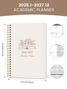 1本 2026-2027 月計畫本 A5 月計畫與週計畫筆記本 螺旋裝訂 適用於工作、居家、預約、目標與每日行程規劃 返校用品 辦公用品 - 單件 - 查看 5