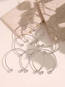9/6/3pcs Minimalist Gold & White Acrylic Beaded Elastic Bracelet Set, Vintage Versatile Layered Jewelry - Multicolor - View 6