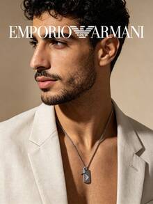 Armani 男士項鍊，鷹標誌雙狗牌設計，不鏽鋼小眾奢華禮物送男友，百搭層疊可調節男士飾品 - 銀色 - 查看 4
