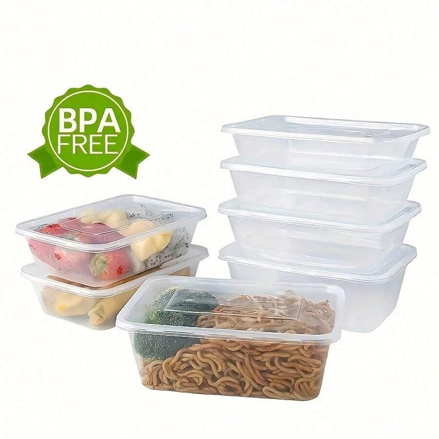10pcs 500ml Food Storage Containers | With Airtight Lids, Stackable Microwave- Rectangular Lunch Boxes Suitable For Healthy Eating And Takeout, Durable Portable Food Preservation Boxes - Transparent - View 1