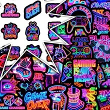 50pcs Cartoon Cool Neon Game Graffiti Cyberpunk Style Niche Decorative Stickers For Refrigerator And Milk Tea Cup - Neon Games - 1967 - View 3