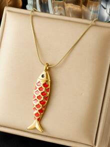 1PC Fashion Cartoon Drip Oil Simulation Small Fish Pendant Necklace Gold Plated Stainless Steel Jewelry Women's Clavicle Chain - Fish - View 1