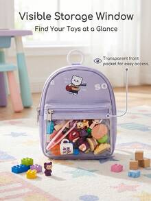 1pc Cute Light Purple Mini Bear Print Backpack Key Pouch, Portable Zipper Coin Purse With Clear Window, Decorative Cartoon Pattern Small Storage Bag For Earphones Cards Accessories Easy Carry On Go School Supplies - A - View 3