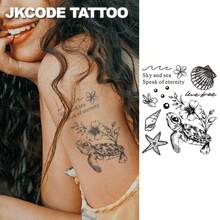 JKCODE TATTOO OCEAN MINIMAL TATTOO-草本紋身貼紙 INS 風格可愛設計-INS 風格-海洋主題島嶼風格圖案-鯊魚紋身-女孩可愛紋身時尚配件，手指、手、頸部，持久防水 15 天 - 淺灰色 - 查看 3