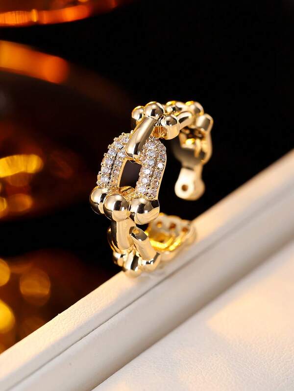 1pc Women's Ring, Ultra-Sparkly Fashionable High-End Elegant Zirconia Inlaid Open Ring, Exquisite Elegant Light Luxury Minimalist Versatile Finger Ring