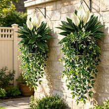 2pcs Set Artificial Peace Lily And Mandara Vine Combination, Suitable For Outdoor Garden Hanging Decor, Archway Styling, Window Sill Display, Wedding And Patio Decoration - Multicolor - View 8