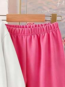 Fashion Remaja Perempuan: Sweatshirt Lengan Panjang Leher Bulat Motif Kartun Warna Pink dan Celana Jogger Pinggang Elastis - Putih - View 4