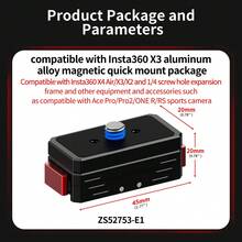 Placa de liberación rápida magnética de aleación de aluminio, base de montaje rápido anti-rotación Arri de 1/4 de pulgada compatible con cámara de acción Insta360 X3 - Ver 8