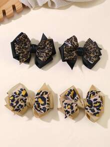 2pcs/4pcs Girls Leopard Print Bow Hair Clip Set Combination Suitable For Daily Decoration - Multicolor - View 2