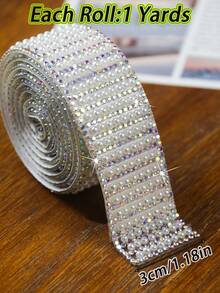 1 Roll Pearl AB Rhinestone Stickers, Self-Adhesive Pearl Rhinestone Ribbon, Pearl Packaging Roll, Crystal Pearl Strip, 3mm Ivory White Pearl Inlaid Tape, Diamond Bead Rhinestone Glitter Tape Stickers, DIY Wedding, Birthday Party Crafts, Car, Photo Frame, Apparel, Glass Cup, Gift Box Ribbon Decoration - 1-yard Pearl AB - View 5