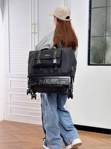 Foldable Travel Bag With Wheels And Telescopic Handle, Large Capacity Clothing Bag, Detachable Wheels And Handle Weekend Bag, Overnight Bag, Luggage Bag, Portable Cover, Rolling Bag, Short-Distance Business Travel Bag, Oxford Fabric Maternity Travel Bag, Suitable For Travel, Vacation, Back To School, Tourism, Dormitory, College Students, High School Students - Black - View 3
