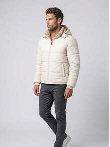 Men's Thermal Waterproof Lined Jacket With Hood, Winter Coat For Cold Weather - 米色 - 查看 4