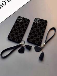 1pc Precision Hole Straight Edge Heart Painted Thickened Anti-Drop Painted Phone Case Protective Cover With Additional Accessories New Leather Heart Hand Strap DIY Phone Case Pendant Leather Strap Tassel Charm Short Wrist Strap Compatible With IPhone 17pro/17Air/17/17promax 16/11/16pro/16plus/16promax/16e/15Promax/13/14/12/XS/XR/7G/8P, Compatible With Samsung Galaxy - Multicolor - View 2