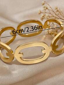 Camhanno 1pc Luxury Hollow Chain Bracelet, Stainless Steel Plated 18K Gold Anti-Fading Anti-Allergic, Geometric Chain Link Design, High-End Jewelry Suitable For Daily Commute And Dates - Gold - View 5