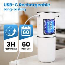 DONASIRA 380ml Capacity Electric Automatic Infrared Sensor Soap Dispenser, Touchless Quick Liquid Soap Pump For Home, Washroom, Kitchen, Type-C Rechargeable, IPX5 Waterproof, 4 Adjustable Foam/Liquid Flow Levels, Suitable For Public Places Like Malls, Hotels, Schools And Hospitals, New Spring Release - Multicolor - View 8