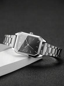 Reloj de cuarzo plateado minimalista para mujer, reloj de pulsera con esfera cuadrada exquisita y sencilla, accesorio versátil regalo para la mejor amiga (1 pieza/set) Caja de reloj no incluida - Plateado - Ver 4
