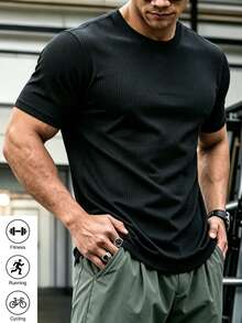 Men's Summer Black Crew Neck Short Sleeve Top, Father's Day Gift Choice, Mesh Design, Comfortable And Breathable, Suitable For World Cup Fans Watching Games, Sports Fitness, Outdoor Sports Wear - Black - View 1