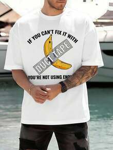 Rolig t-shirt med banan och tejp, vår, kvalitetstyg, konsttryck, gatuhiphop, andningsbar - Vitt - Visa 1