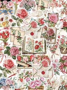 50pcs Flower & Letter Stickers For Scrapbooking, Journal, Photo Album, Phone Case, Planner, Guitar, Skateboard, Violin School Supplies - Flowers and Letters - View 1