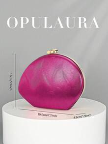 OpulAura 女款極簡貝殼造型奢華 PU 皮革晚宴手拿包，優雅迷人的晚宴包，閃亮派對手拿包，正式派對包，浪漫婚禮附鏈條手拿包 - 玫紅色 - 查看 5