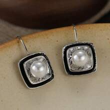 Vintage Double Layer Boxed Women's Earrings With Distressed And Mottled Design, Cool Accessory For Daily Commute And Vacation - Silver - View 7
