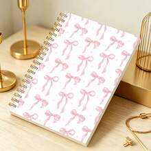 1 Pink Bow Themed Notebook, Suitable For School, Diary, Work Notes, 100 Pages, Work Log, School Notebook, Cute Diary, Minimalist Design, Hardcover Notebook, Durable Binding, Writing Diary, Portable Notebook School Supplies - A - View 3