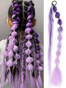 24 Inch Colorful Lantern Bubble Ponytail Wig, Heat-Resistant Synthetic Fiber, Elastic Band Fashion Braided Ponytail With Laser Line, Suitable For Women's Festival Events And Parties - Multicolor - View 11