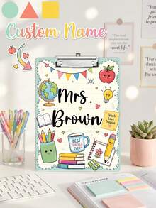 1pc Custom Teacher Name Clipboard,Back To School,Personalized Clipboard, Teacher Clipboard Gift, Cute Classroom Clipboard For Educators Students Teachers Office Staffs,Teacher Appreciation Gift,Back To School - Multicolor - View 1