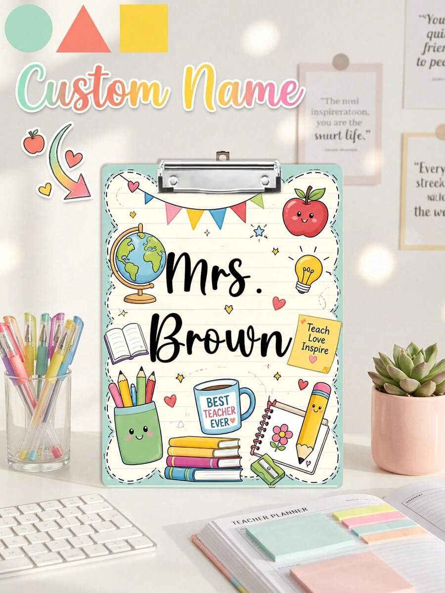 1pc Custom Teacher Name Clipboard,Back To School,Personalized Clipboard, Teacher Clipboard Gift, Cute Classroom Clipboard For Educators Students Teachers Office Staffs,Teacher Appreciation Gift,Back To School - Multicolor - View 1