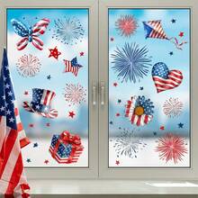 2 Peças Adesivos de Janela com Arte em Aquarela Patriótica Dia da Independência Adesivos Estáticos de Vidro Autoadesivos Transparentes com Bandeira Borboleta Fogos de Artifício Estrelas para Decoração de Janela Doméstica Decoração de Celebração Festiva Removível À Prova d'Água Reutilizável - Multicolorido - Visão 2